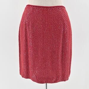Vtg‎ Y2k CACHE Skirt Size 4 Silk Red Beaded Sequin Embellished Mini Siren Glam